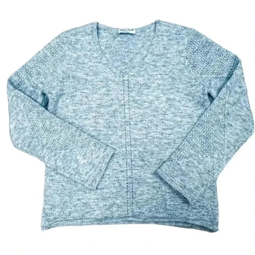 Coco Y Club Women's Light Blue Knit Pullover Sweater Size S V-Neck